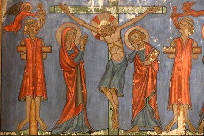 Iglesia Protestante de Saint-Pierre-le-Jeune, La crucifixión, Jesús en la cruz, Fresco, Estrasburgo, Francia de Unknown